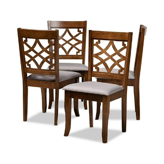 Baxton Studio Mael Modern and Contemporary Grey Fabric Upholstered Walnut Brown Finished Wood 4-Piece Dining Chair Set