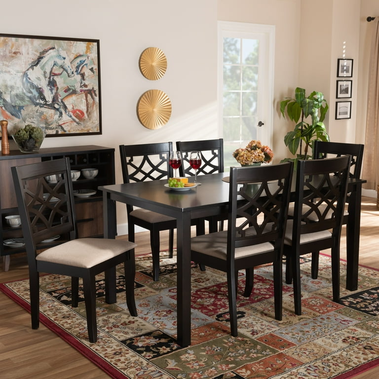 Baxton Studio Mael Modern and Contemporary Sand Fabric Upholstered and Espresso Brown Finished Wood 7 Piece Dining Set