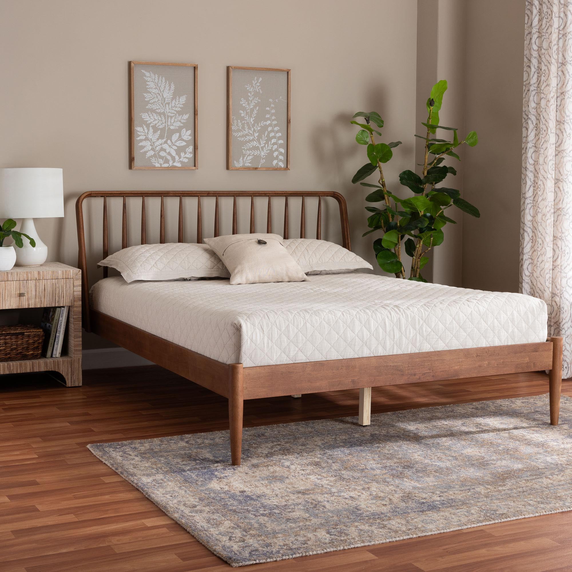 Baxton Studio Maeron Mid-Century Platform Bed, Queen, Walnut Brown