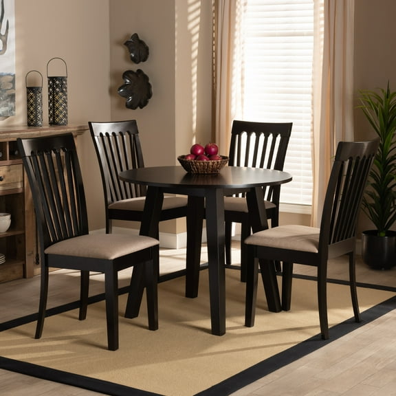 Baxton Studio Maisie Modern and Contemporary Sand Fabric Upholstered and Dark Brown Finished Wood 5-Piece Dining Set
