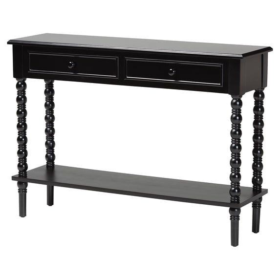 Baxton Studio Malinda Black Wood 2-Drawer Console Table with Spindle Legs