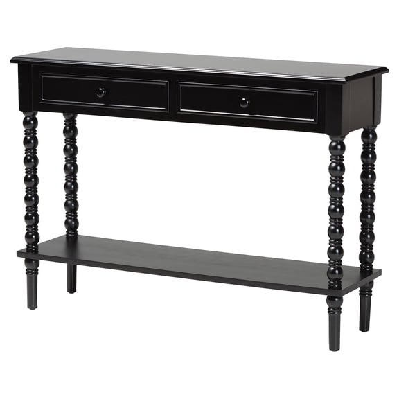 Baxton Studio Malinda Black Wood 2-Drawer Console Table with Spindle Legs