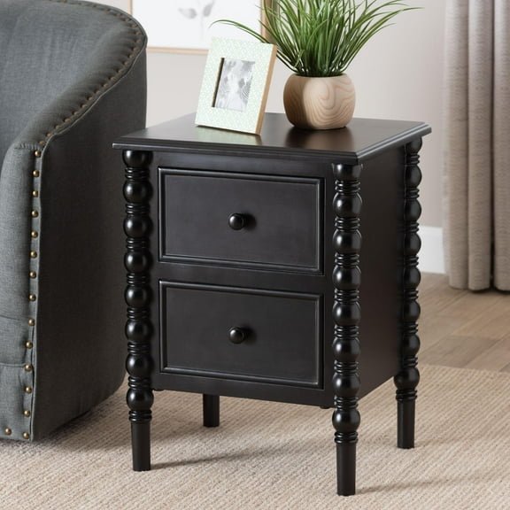 Baxton Studio Malinda Classic End Table, 2-Drawer, Black