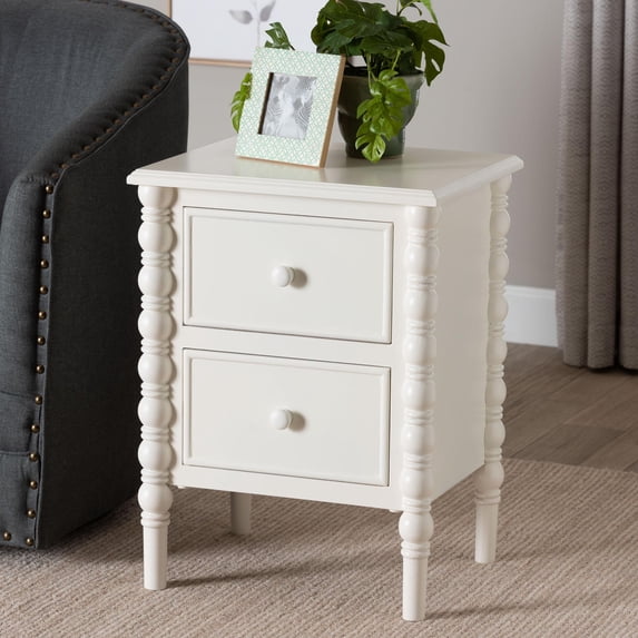 Baxton Studio Malinda Classic End Table, 2-Drawer, White
