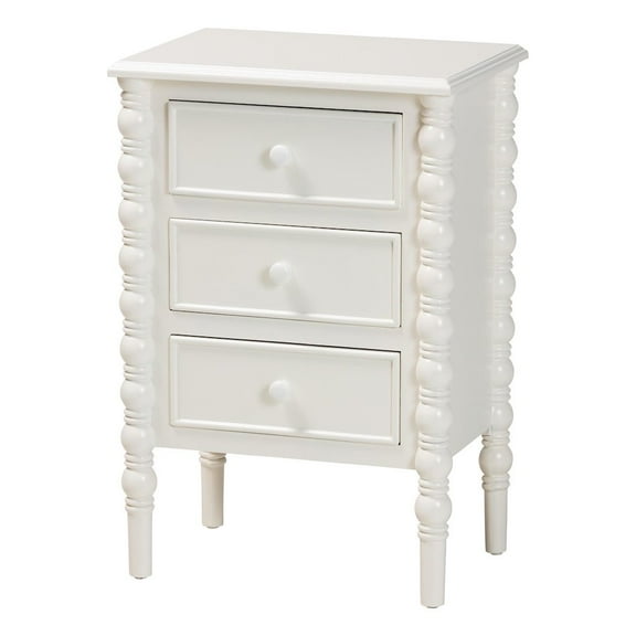 Baxton Studio Malinda Classic White Wood 3-Drawer End Table with Spindle Legs