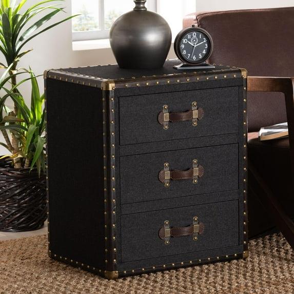 Baxton Studio Mallison Vintage End Table, 3-Drawer, Black