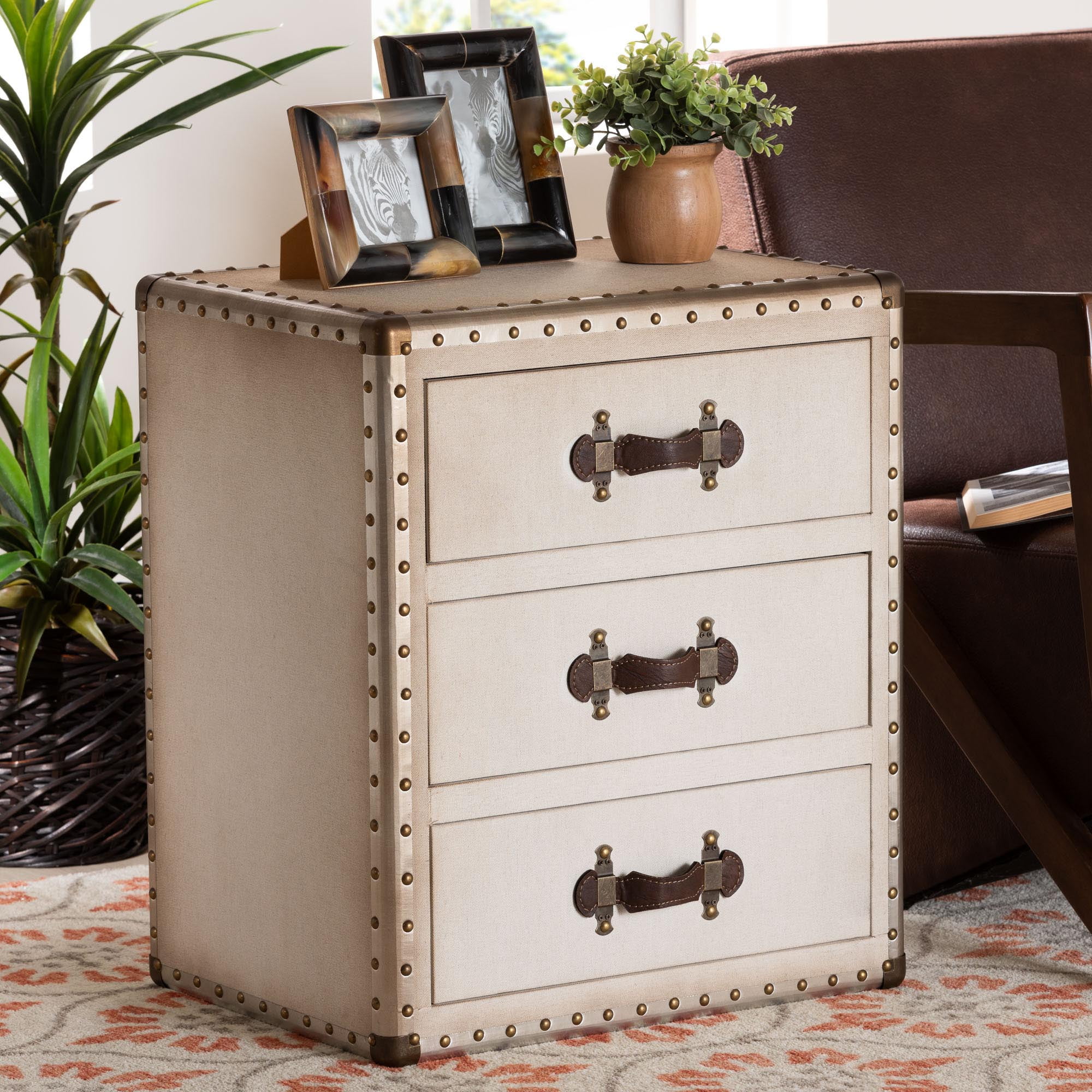 Baxton Studio Mallison Vintage End Table, 3-Drawer, Dark Brown