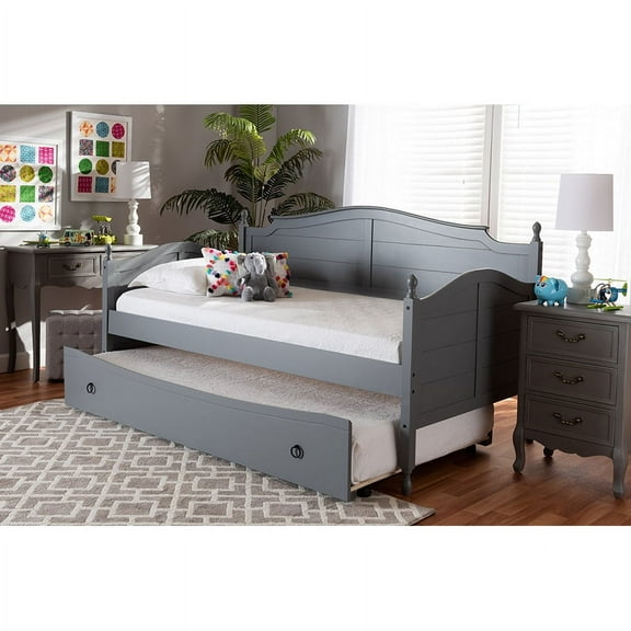 Baxton Studio Mara Cottage Farmhouse Grey Finished Wood Twin Size Daybed with Roll-Out Trundle Bed