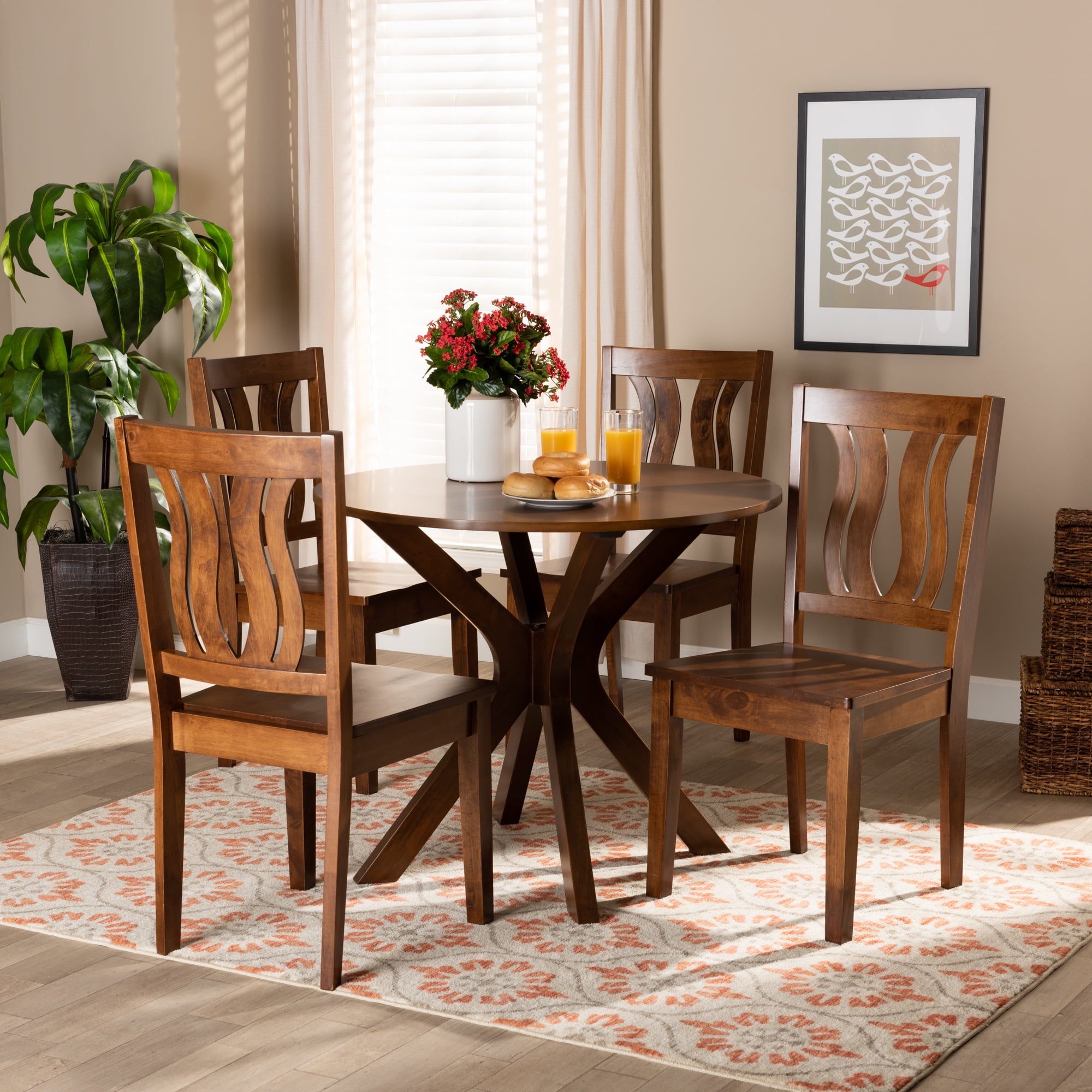 Baxton Studio Mare Modern Dining Set, 5-Piece, Walnut Brown