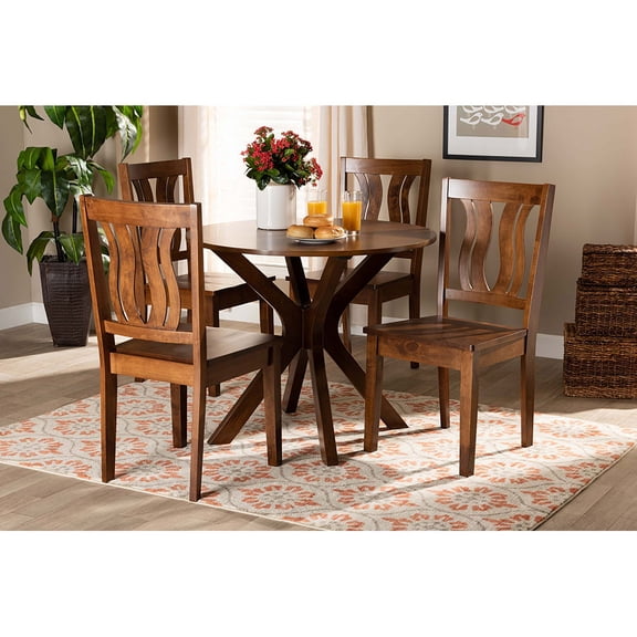 Baxton Studio Mare Modern and Contemporary Transitional Walnut Brown Finished Wood 5-Piece Dining Set