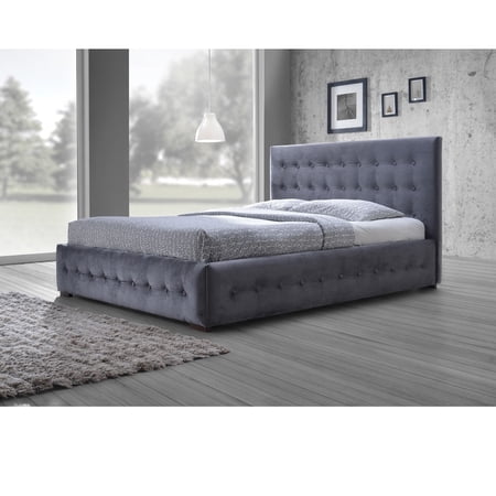 Baxton Studio Margaret Modern and Contemporary Grey Velvet Button-Tufted Platform Bed, Multiple Sizes