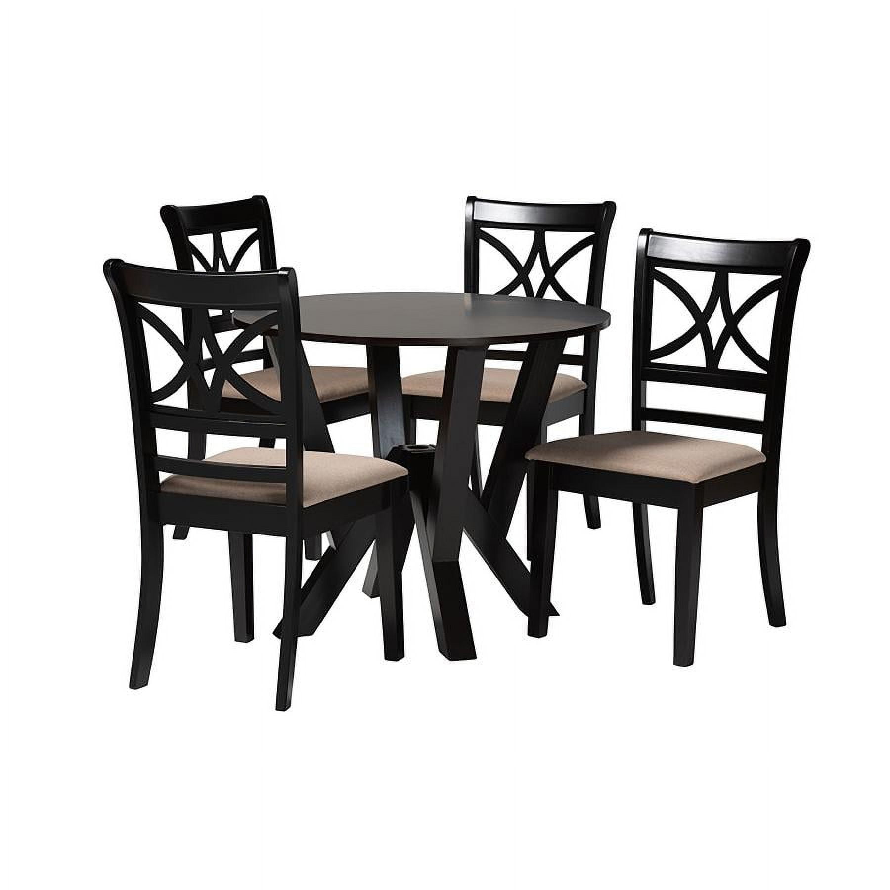 Mari Modern Beige Fabric and Dark Brown Wood 5-Piece Dining Set