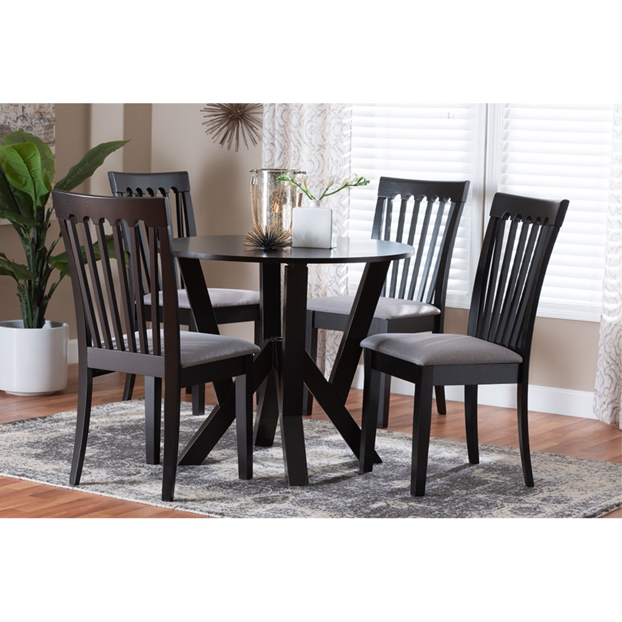 Baxton Studio Marian Grey Fabric and Dark Brown Wood 5-Piece Dining Set ...