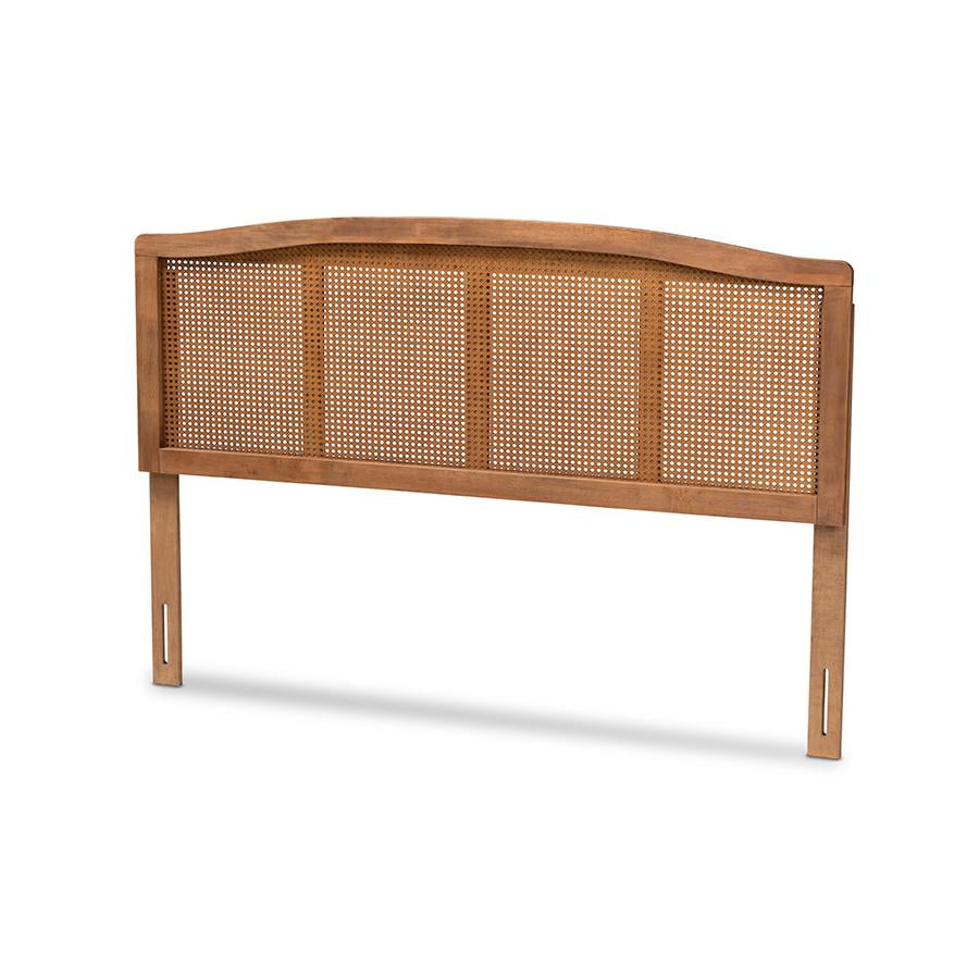 Marieke King Walnut Wood and Rattan Headboard