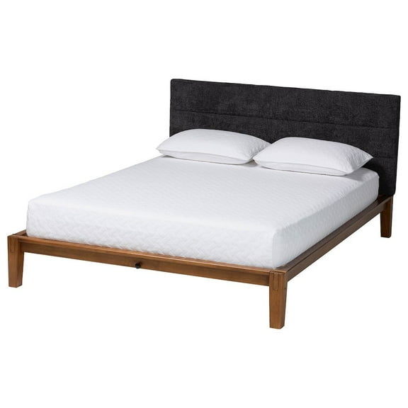 Baxton Studio Mariette Dark Gray Teddy Fabric and Walnut Brown Wood Queen Bed
