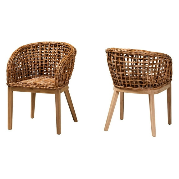 Baxton Studio Mario Natural Brown Finished Teak Wood and Rattan Dining Chair