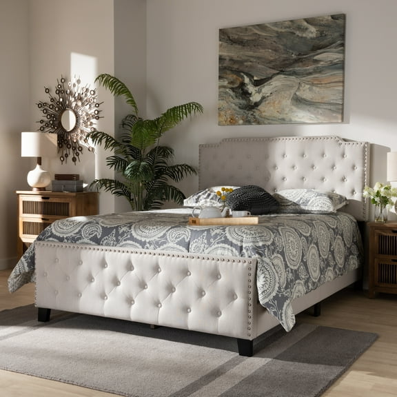 Baxton Studio Marion Modern Transitional Beige Fabric Upholstered Button Tufted Full Size Panel Bed