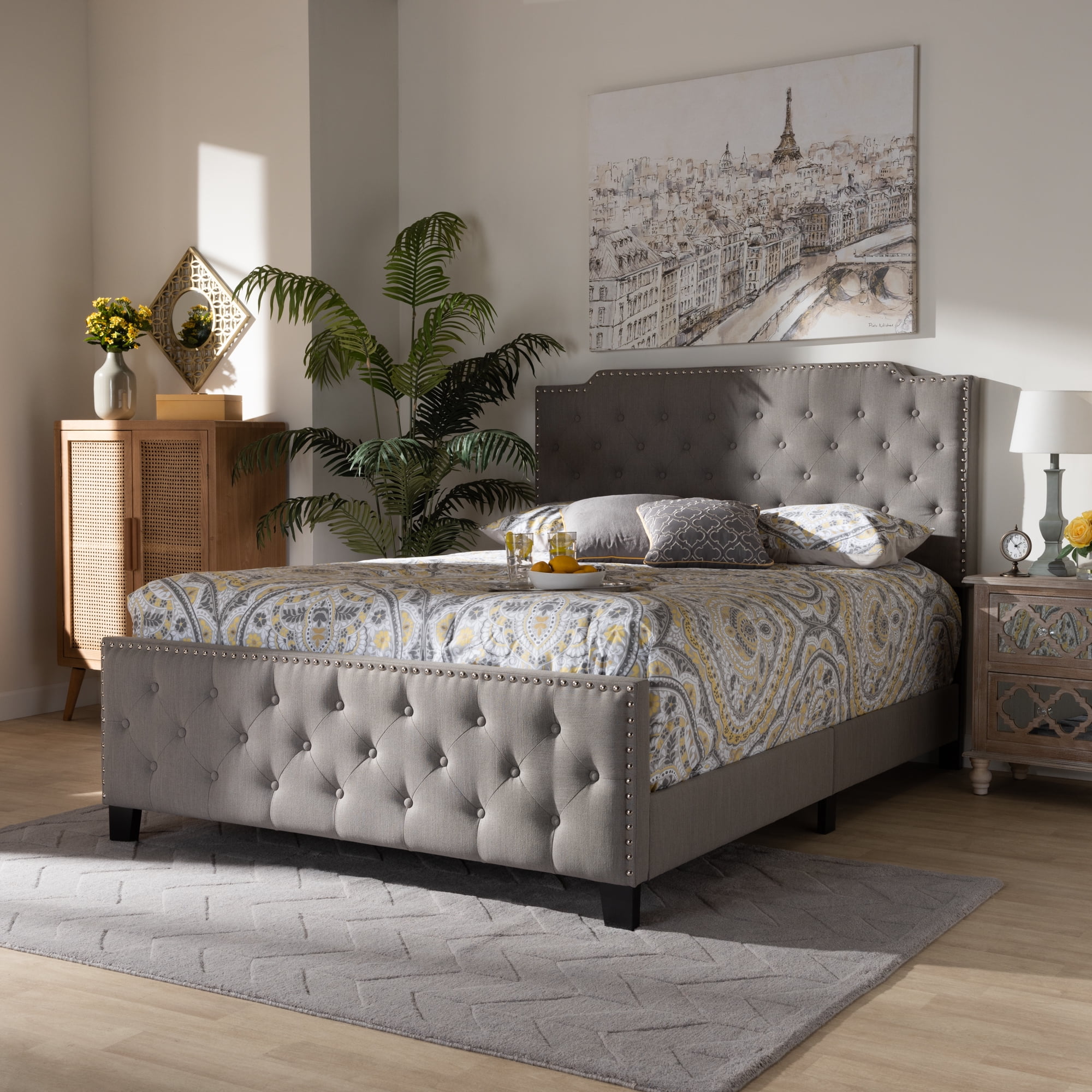 Baxton Studio Marion Modern Transitional Grey Fabric Upholstered Button Tufted Full Size Panel Bed Baxton Studio Marion Modern Transitional Grey Fabric Upholstered Button Tufted Full Size Panel Bed
