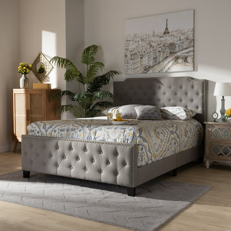 Baxton Studio Marion Modern Transitional Grey Fabric Upholstered Button Tufted Queen Size Panel Bed Baxton Studio Marion Modern Transitional Grey Fabric Upholstered Button Tufted Queen Size Panel Bed