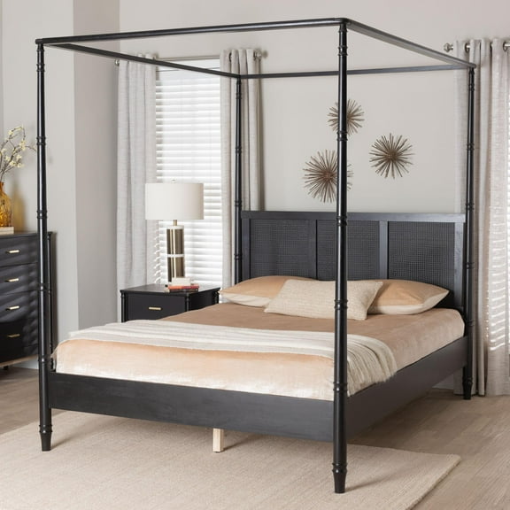 Baxton Studio Marisela Mid-Century Canopy Bed, Queen, Black