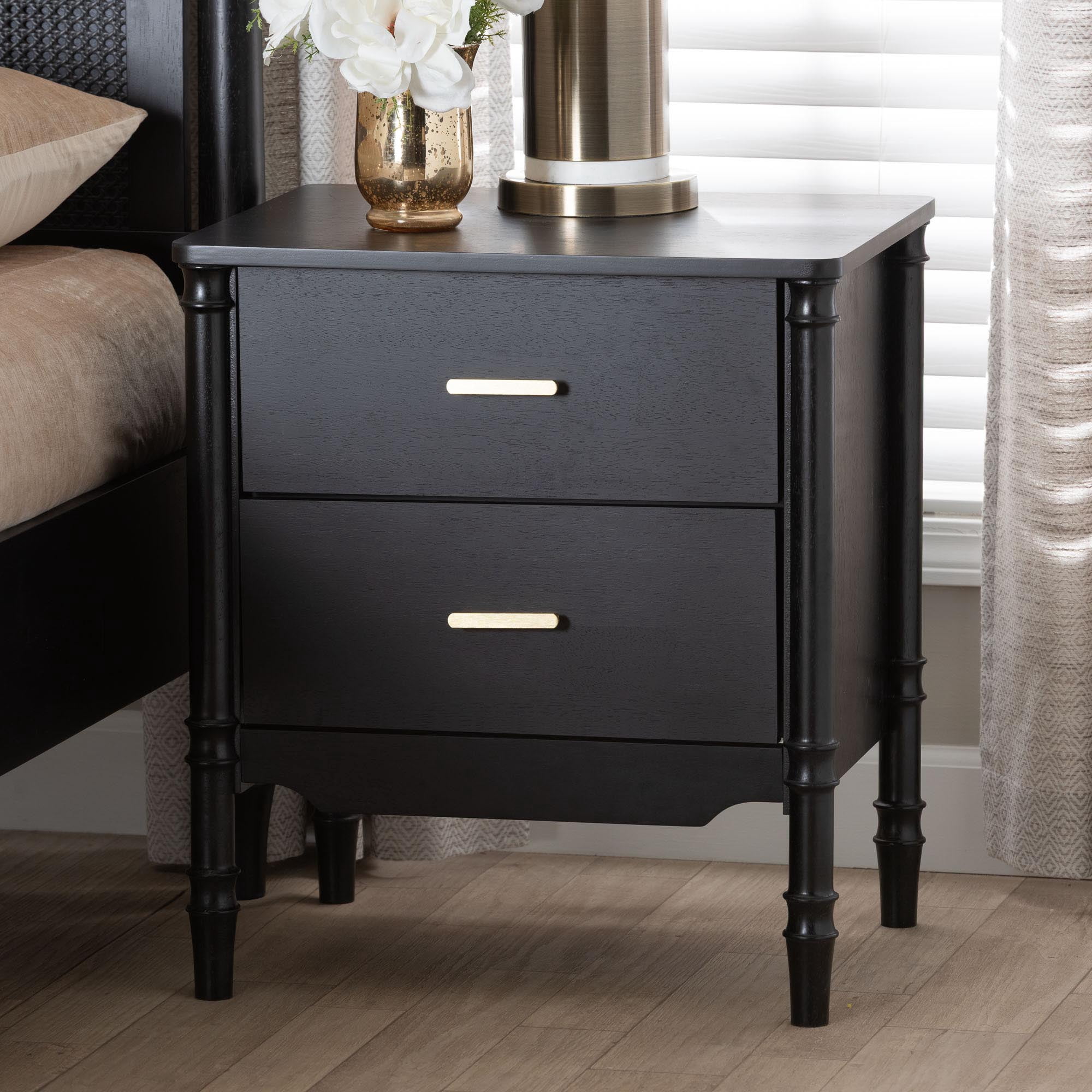 Baxton Studio Marisela Mid-Century Nightstand, 2-Drawer, Black