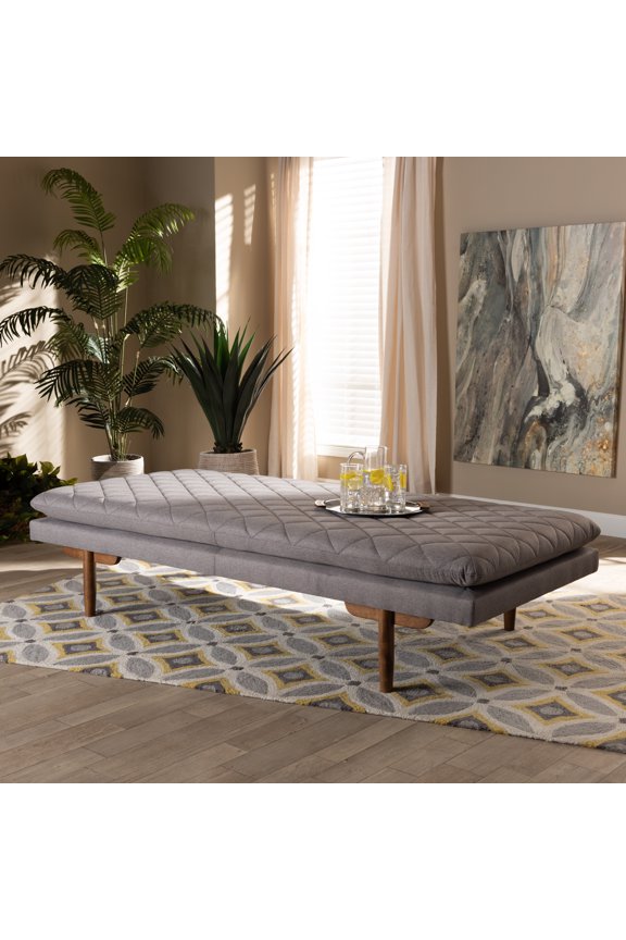 Marit Mid-Century Modern Gray Fabric Upholstered Walnut Finished Wood Daybed