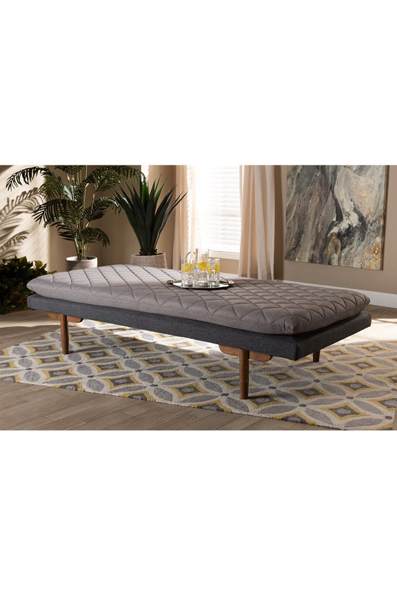Baxton Studio Marit Mid-Century Modern Two-Tone Grey Fabric Upholstered Walnut Finished Wood Daybed