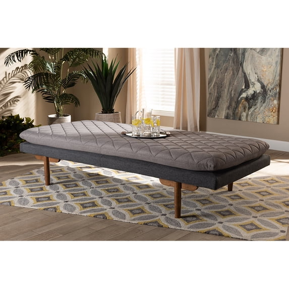Baxton Studio Marit Mid-Century Modern Two-Tone Grey Fabric Upholstered Walnut Finished Wood Daybed