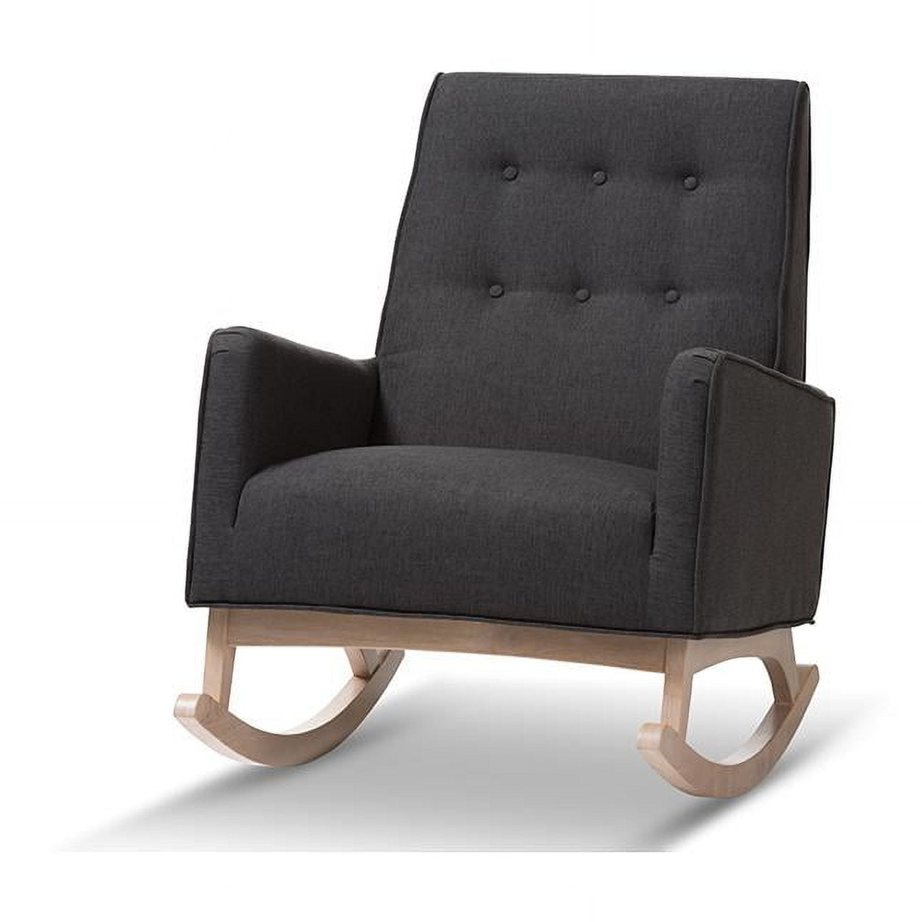 Marlena Mid-Century Modern Dark Grey Whitewash Wood Rocking Chair