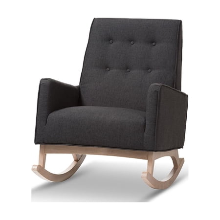 Baxton Studio Marlena Mid-Century Modern Dark Grey Fabric Upholstered Whitewash Wood Rocking Chair