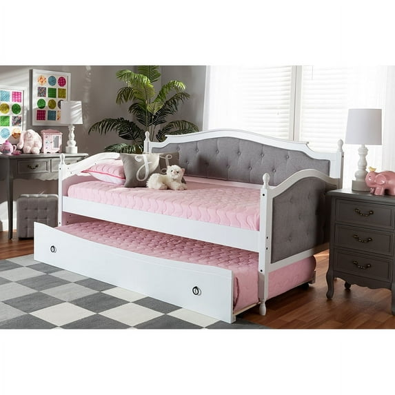Baxton Studio Marlie Classic and Traditional Grey Fabric Upholstered White Finished Wood Twin Size Daybed with Trundle