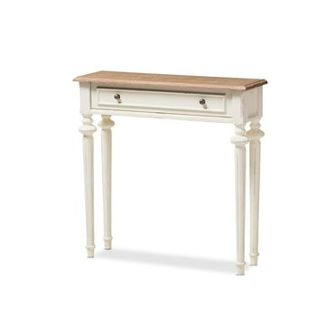 Baxton Studio Marquetterie Console Wood Table in Weathered Oak and White
