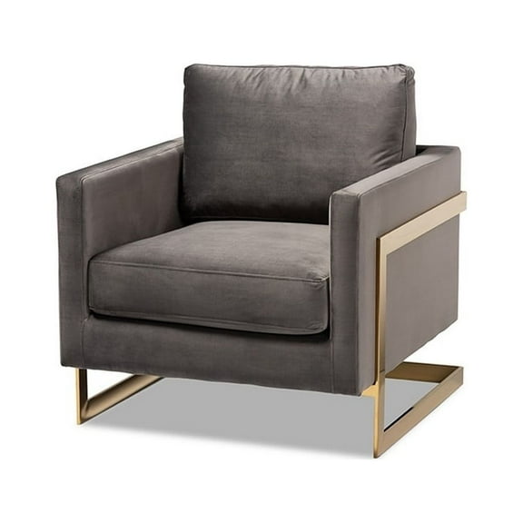 Baxton Studio Matteo Glam and Luxe Grey Velvet Fabric Upholstered Gold Finished Armchair