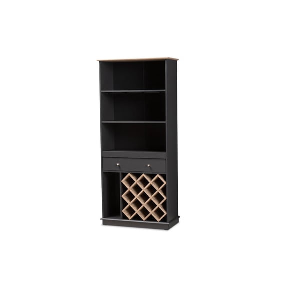 Baxton Studio Mattia Modern and Contemporary Dark Grey and Oak Finished Wood Wine Cabinet