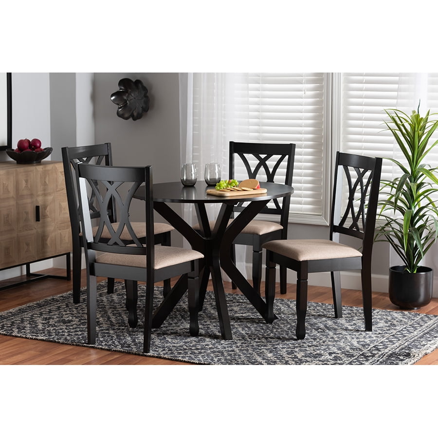 Maya Modern Beige Fabric and Espresso Wood 5-Piece Dining Set