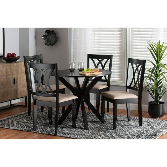 Baxton Studio Maya Modern Beige Fabric and Espresso Brown Finished Wood 5-Piece Dining Set