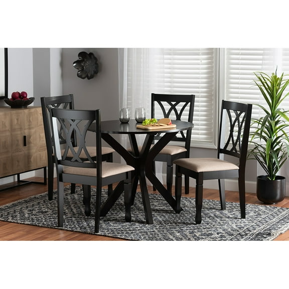 Baxton Studio Maya Modern Beige Fabric and Espresso Brown Finished Wood 5-Piece Dining Set