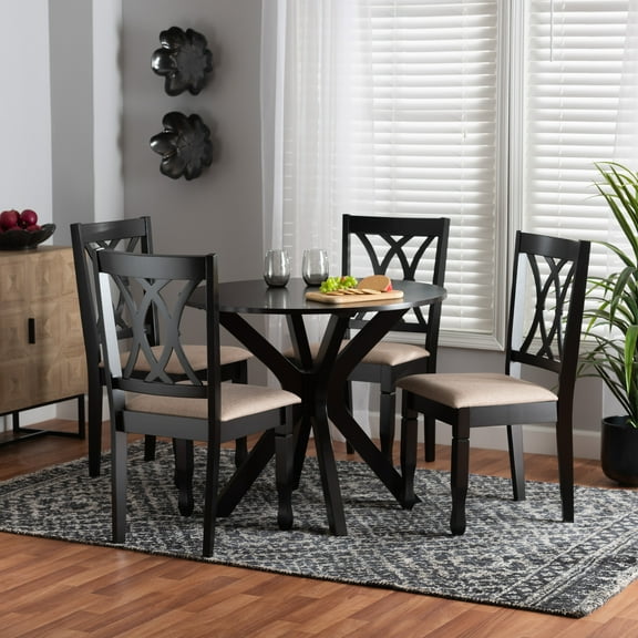 Baxton Studio Maya Modern Beige Fabric and Espresso Brown Finished Wood 5-Piece Dining Set