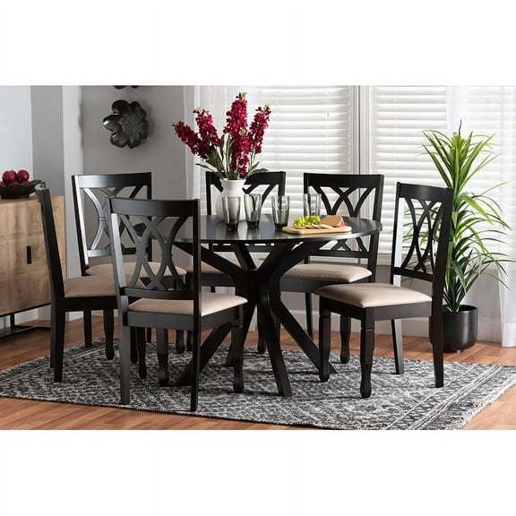 Baxton Studio Maya Modern Beige Fabric and Espresso Brown Finished Wood 7-Piece Dining Set