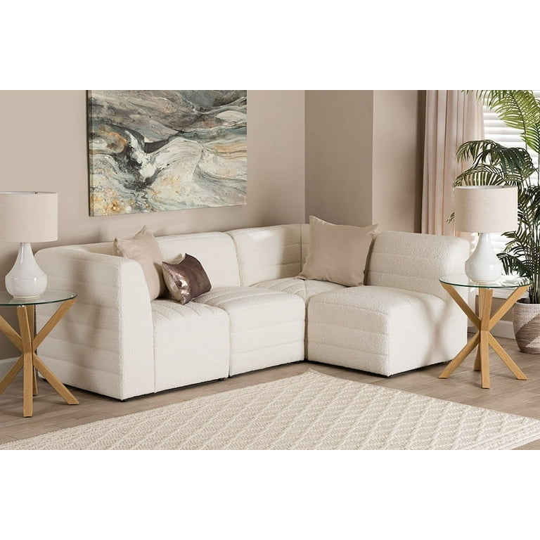 Baxton Studio Maya Modern White Boucle Fabric 4-Piece Modular Sectional Sofa Baxton Studio Maya Modern White Boucle Fabric 4-Piece Modular Sectional Sofa