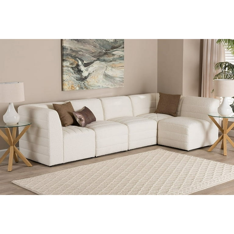 Baxton Studio Maya Modern White Boucle Fabric 5-Piece Modular Sectional Sofa Baxton Studio Maya Modern White Boucle Fabric 5-Piece Modular Sectional Sofa