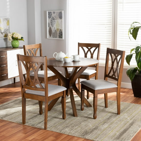 Baxton Studio Maya Modern and Contemporary Grey Fabric Upholstered and Walnut Brown Finished Wood 5-Piece Dining Set