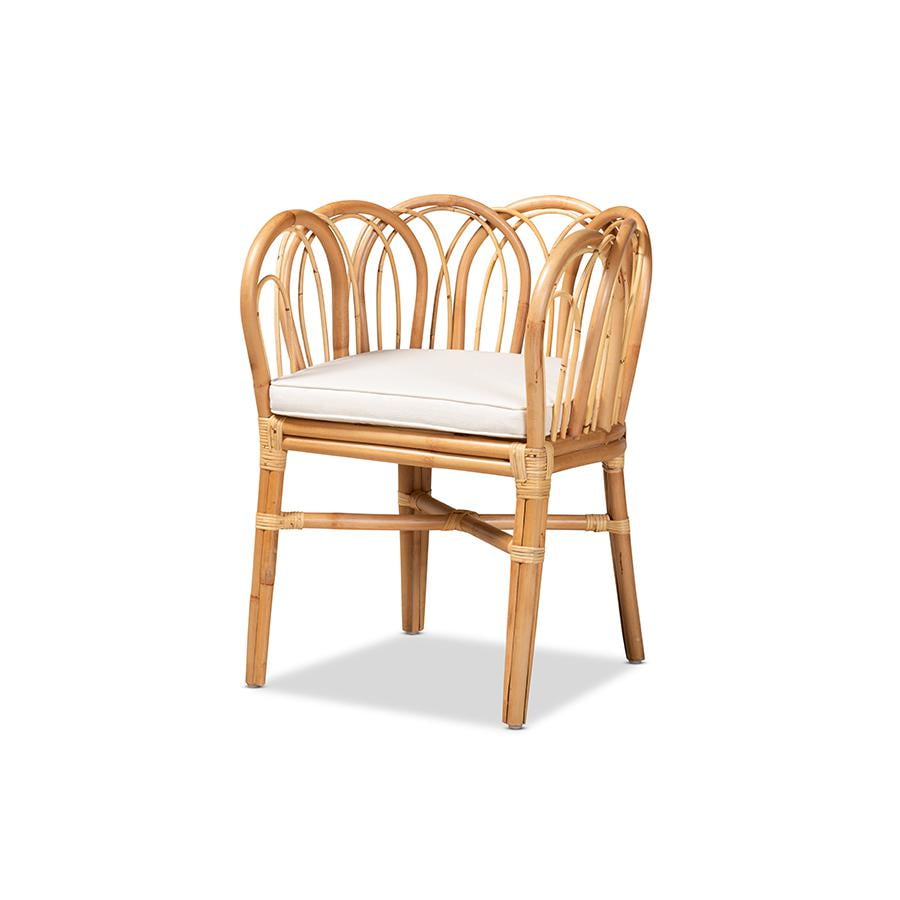 Natural Rattan and Cane Low Arm Chair with White Cushion