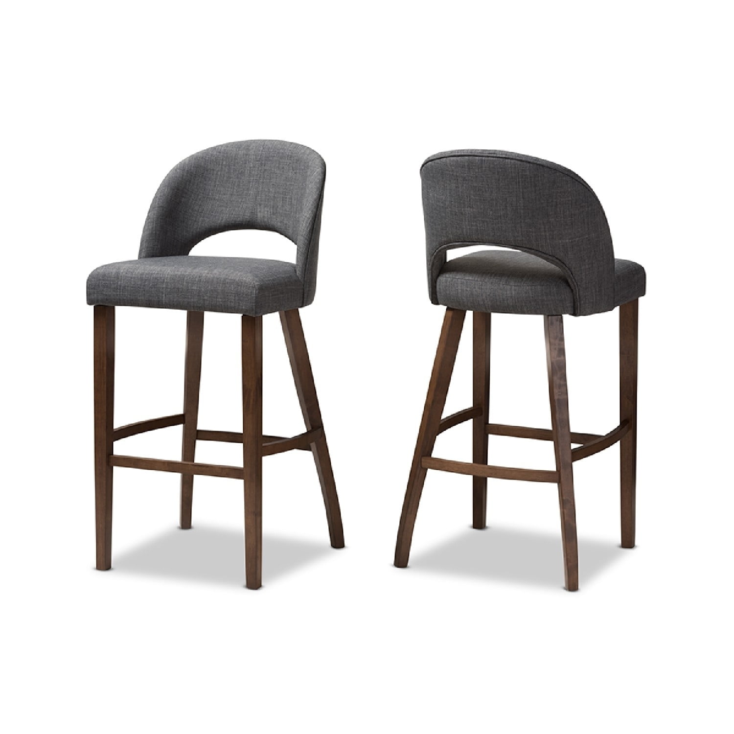Melrose Mid-Century Walnut & Dark Grey Upholstered Bar Stool