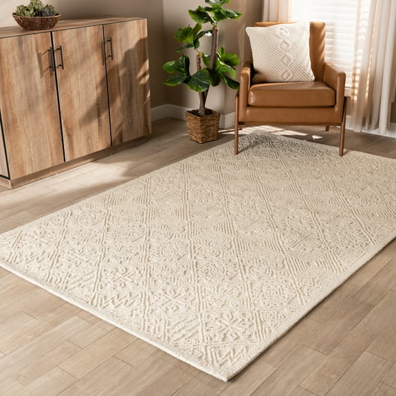 Baxton Studio Meltem Modern and Contemporary Ivory Handwoven Wool Area Rug