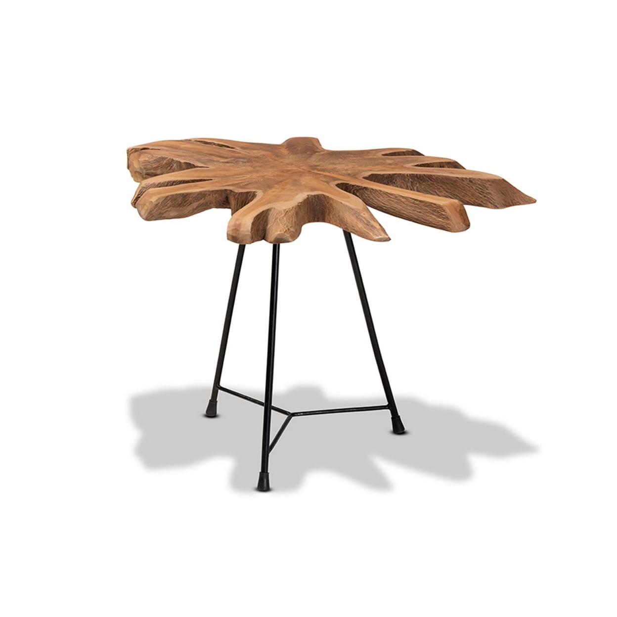 Merci Natural Brown Teak Wood and Black Metal Abstract Accent Table