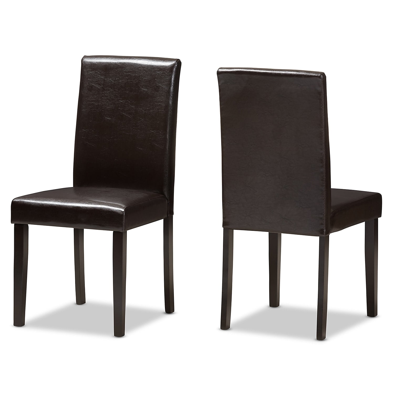 Set of 2 High-Back Brown Faux Leather Upholstered Parsons Dining Chairs
