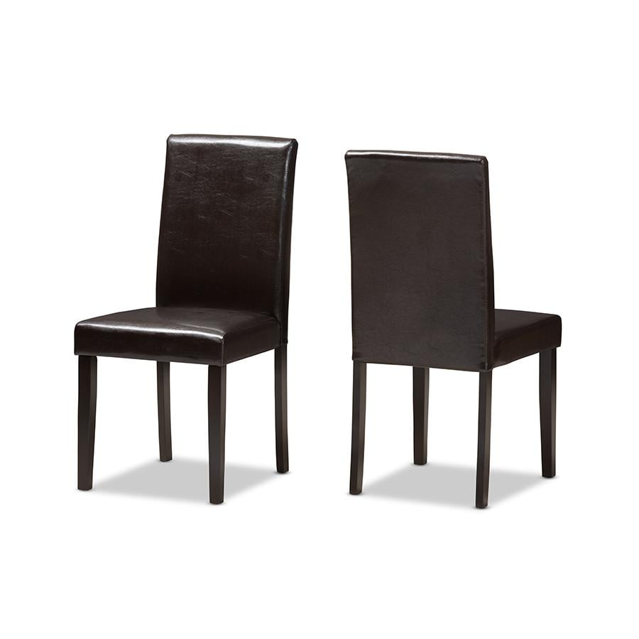 Set of 2 High-Back Brown Faux Leather Upholstered Parsons Dining Chairs