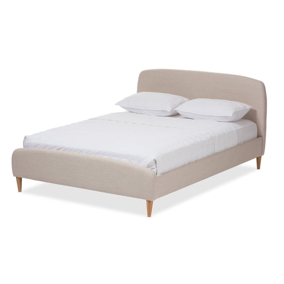 Baxton Studio Mia King Size Mid-Century Modern Platform Bed, Light Beige