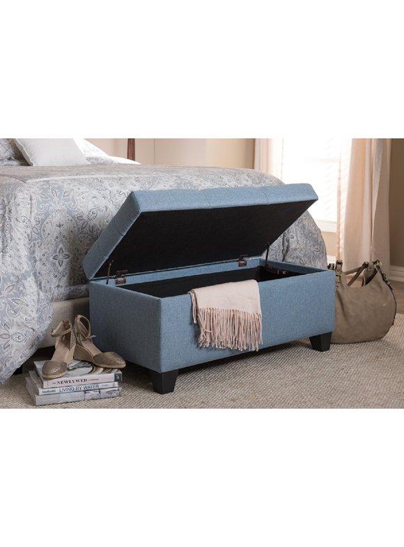 Baxton Studio Michaela Modern and Contemporary Light Blue Fabric Upholstered Storage Ottoman
